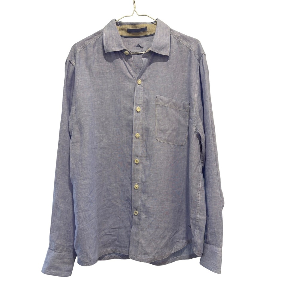 Tommy Bahama Mens Lavendar Linen Blend Long Sleeve Button Shirt Large Marlin